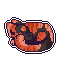 pixel art of a tortoiseshell felid curled up sleeping