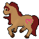 pixel art of a pony toy. the toy is brown with reddish hair, and stands facing left. the drawing is not quite finished.