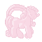 pixel art charm in the shape of a my little pony doll. it is pink with rainbow sparkles.