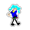 pixel art of flavor foley's static miku. she is leaning sideways with her hands clasped as she sings.