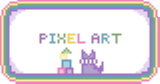 brightly colored pixel art reading 'art gallery'. there is a rainbow border and five rainbow critters holding a paintbrush.