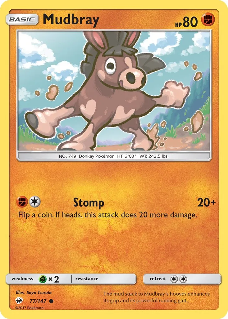 mudbray, a brown donkey pokemon, bucks with joy.