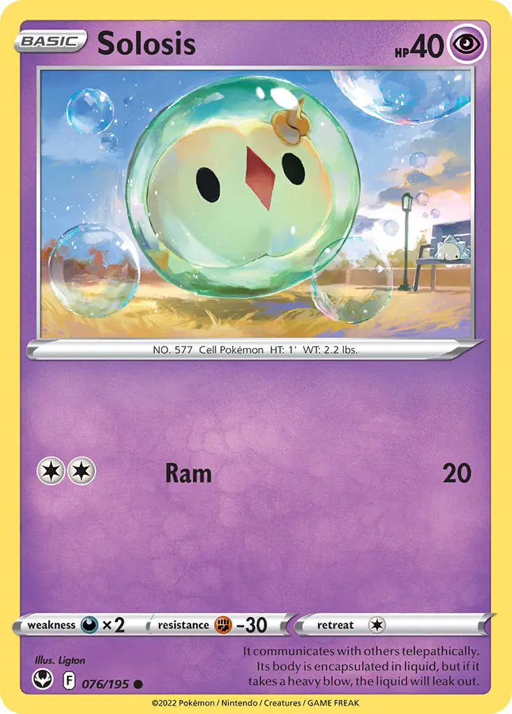 solosis, a jelly cell pokemon, floats through a desert. a snom is on the bench in the background.