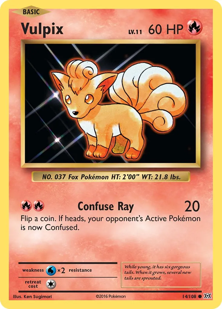 vulpix, an orange fox pokemon, stands very officially.
