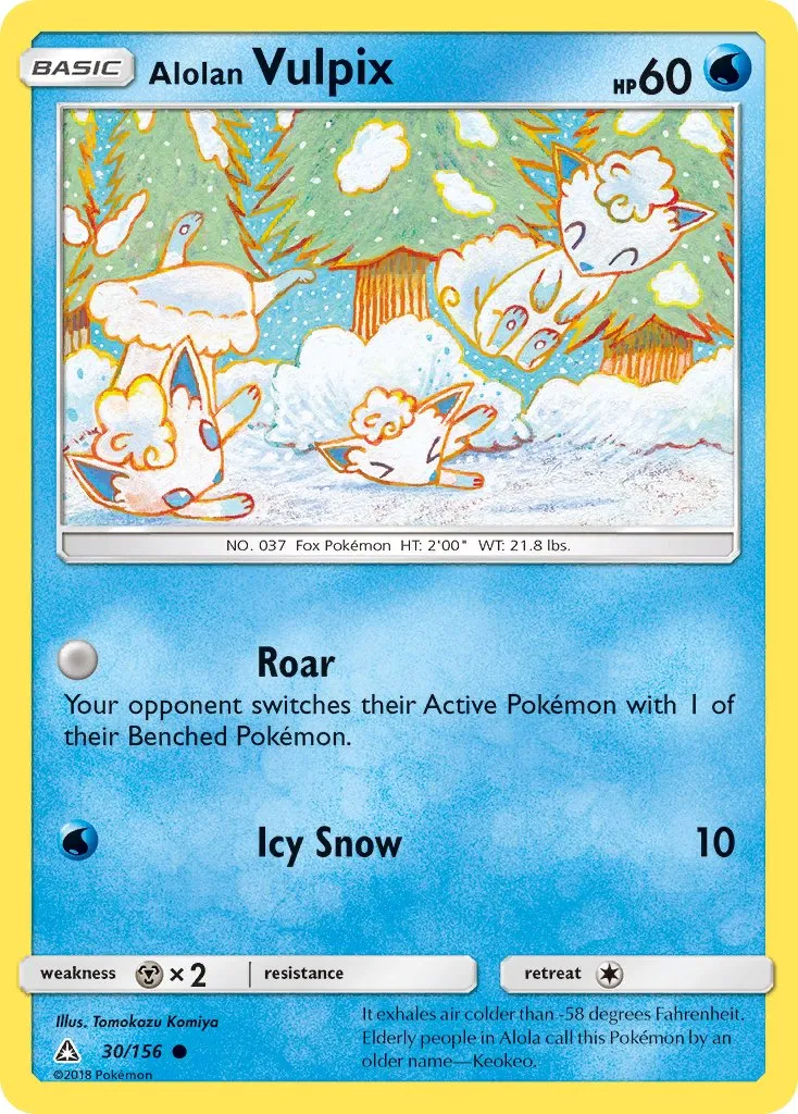 three alolan vulpix, which are white and blue foxes, playing in the snow.