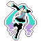 pixel art of hatsune miku. she had blue-green hair and is experiencing joy